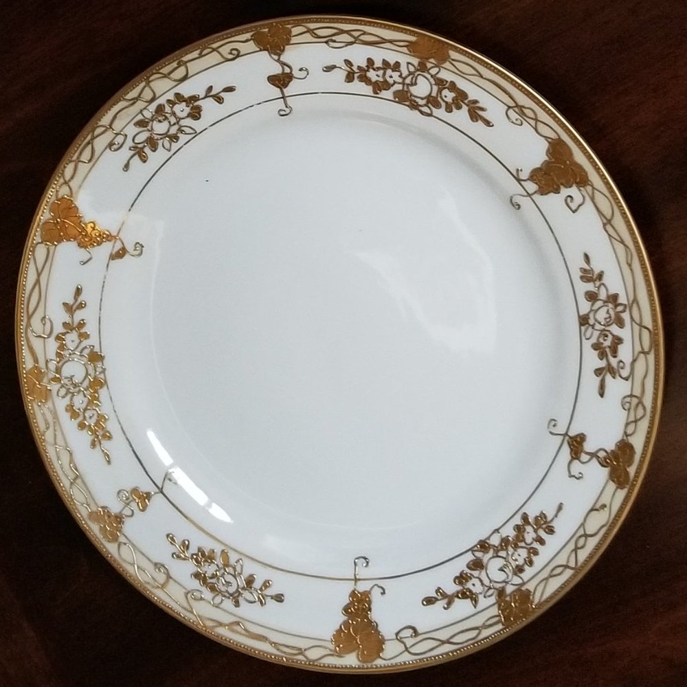 2 Nippon Hand Painted Antique Gold Encrusted Floral Salad Plates